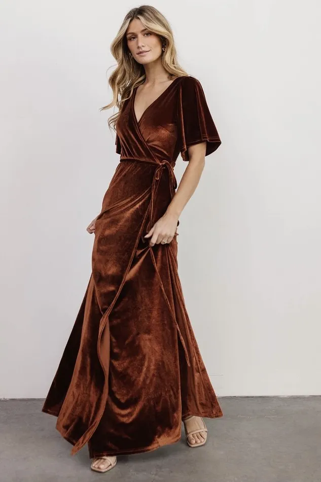 Baltic Born Maxi Dresses Meghan Velvet Wrap Maxi Dress Bronze 8211 Women Baltic Born Maxi Dresses Meghan Velvet Wrap Maxi Dress Bronze 8211 Women