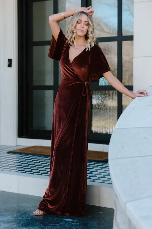 Baltic Born Maxi Dresses Meghan Velvet Wrap Maxi Dress Bronze 8211 Women Baltic Born Maxi Dresses Meghan Velvet Wrap Maxi Dress Bronze 8211 Women
