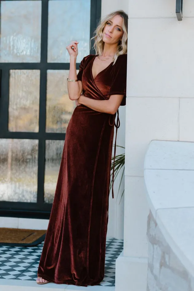 Baltic Born Maxi Dresses Meghan Velvet Wrap Maxi Dress Bronze 8211 Women Baltic Born Maxi Dresses Meghan Velvet Wrap Maxi Dress Bronze 8211 Women