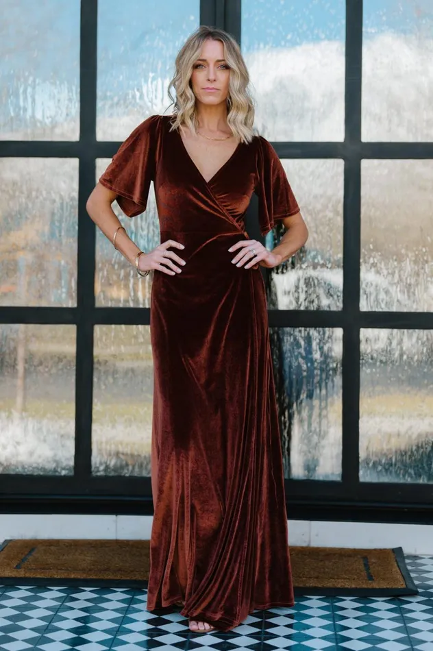 Baltic Born Maxi Dresses Meghan Velvet Wrap Maxi Dress Bronze 8211 Women Baltic Born Maxi Dresses Meghan Velvet Wrap Maxi Dress Bronze 8211 Women