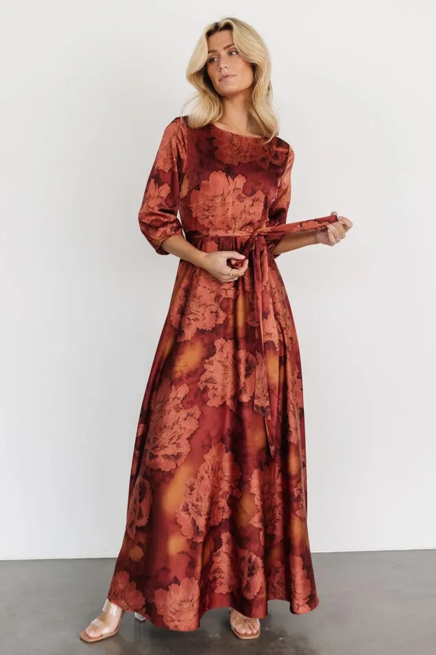 Baltic Born Maxi Dresses Paula Satin Maxi Dress Terracotta Floral 8211 Women