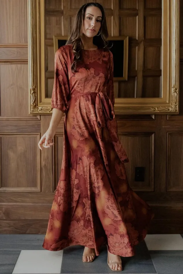 Baltic Born Maxi Dresses Paula Satin Maxi Dress Terracotta Floral 8211 Women Baltic Born Maxi Dresses Paula Satin Maxi Dress Terracotta Floral 8211 Women