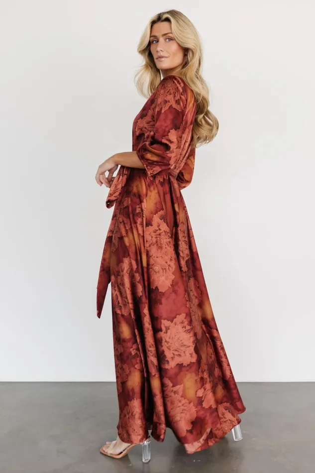 Baltic Born Maxi Dresses Paula Satin Maxi Dress Terracotta Floral 8211 Women Baltic Born Maxi Dresses Paula Satin Maxi Dress Terracotta Floral 8211 Women