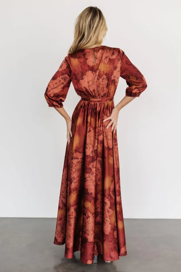 Baltic Born Maxi Dresses Paula Satin Maxi Dress Terracotta Floral 8211 Women Baltic Born Maxi Dresses Paula Satin Maxi Dress Terracotta Floral 8211 Women