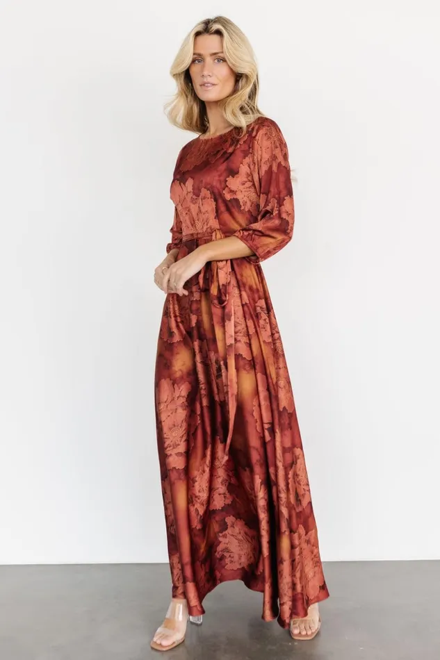 Baltic Born Maxi Dresses Paula Satin Maxi Dress Terracotta Floral 8211 Women Baltic Born Maxi Dresses Paula Satin Maxi Dress Terracotta Floral 8211 Women