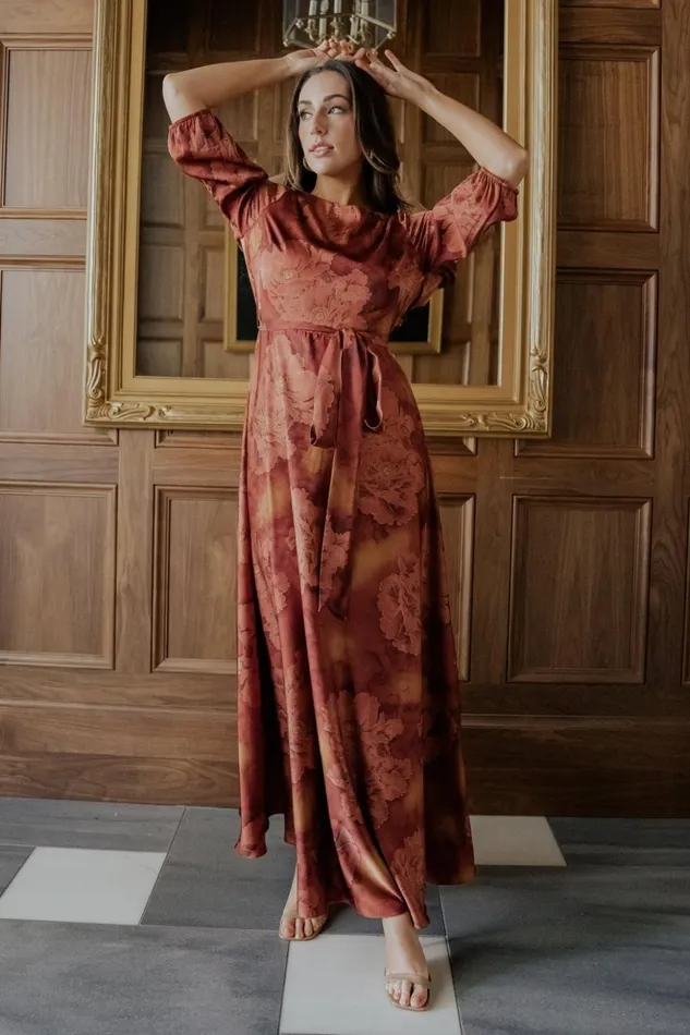 Baltic Born Maxi Dresses Paula Satin Maxi Dress Terracotta Floral 8211 Women Baltic Born Maxi Dresses Paula Satin Maxi Dress Terracotta Floral 8211 Women