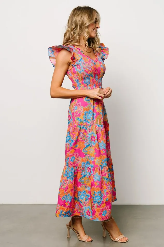 Baltic Born Maxi Dresses Ranchero Smocked Maxi Dress Pink Multi 8211 Women Baltic Born Maxi Dresses Ranchero Smocked Maxi Dress Pink Multi 8211 Women