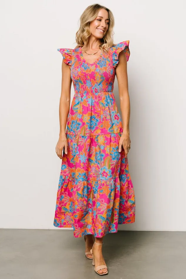 Baltic Born Maxi Dresses Ranchero Smocked Maxi Dress Pink Multi 8211 Women Baltic Born Maxi Dresses Ranchero Smocked Maxi Dress Pink Multi 8211 Women