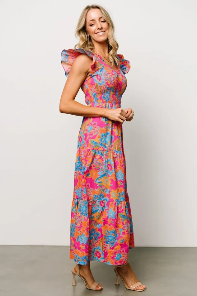 Baltic Born Maxi Dresses Ranchero Smocked Maxi Dress Pink Multi 8211 Women Baltic Born Maxi Dresses Ranchero Smocked Maxi Dress Pink Multi 8211 Women