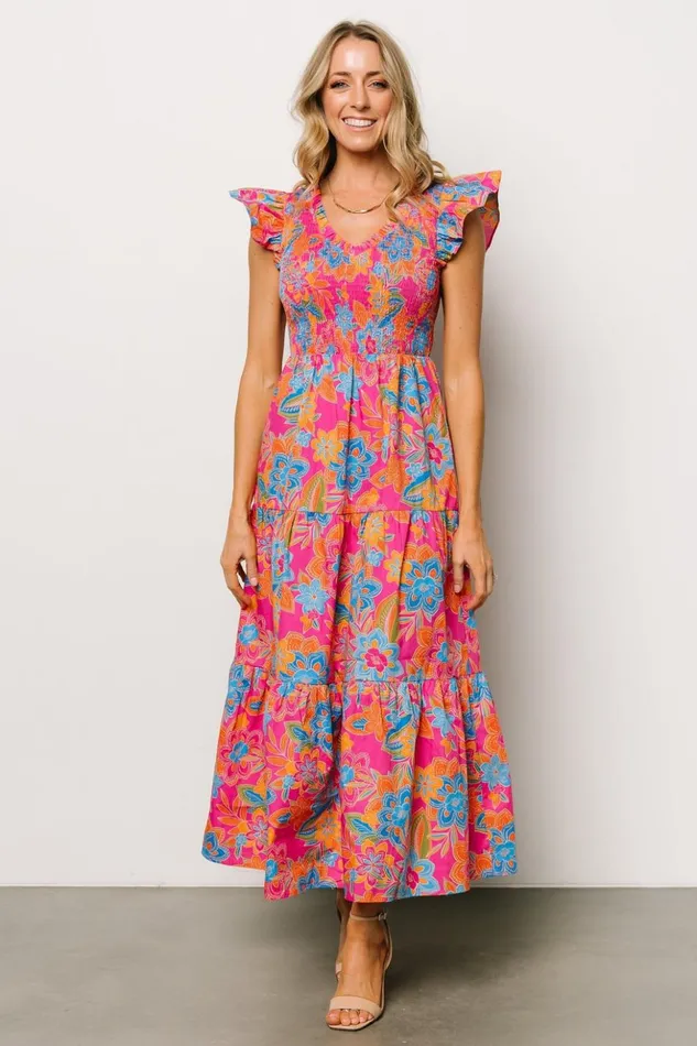 Baltic Born Maxi Dresses Ranchero Smocked Maxi Dress Pink Multi 8211 Women Baltic Born Maxi Dresses Ranchero Smocked Maxi Dress Pink Multi 8211 Women