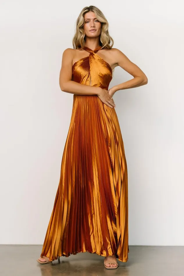 Baltic Born Maxi Dresses Sandra Pleated Maxi Dress Copper 8211 Women