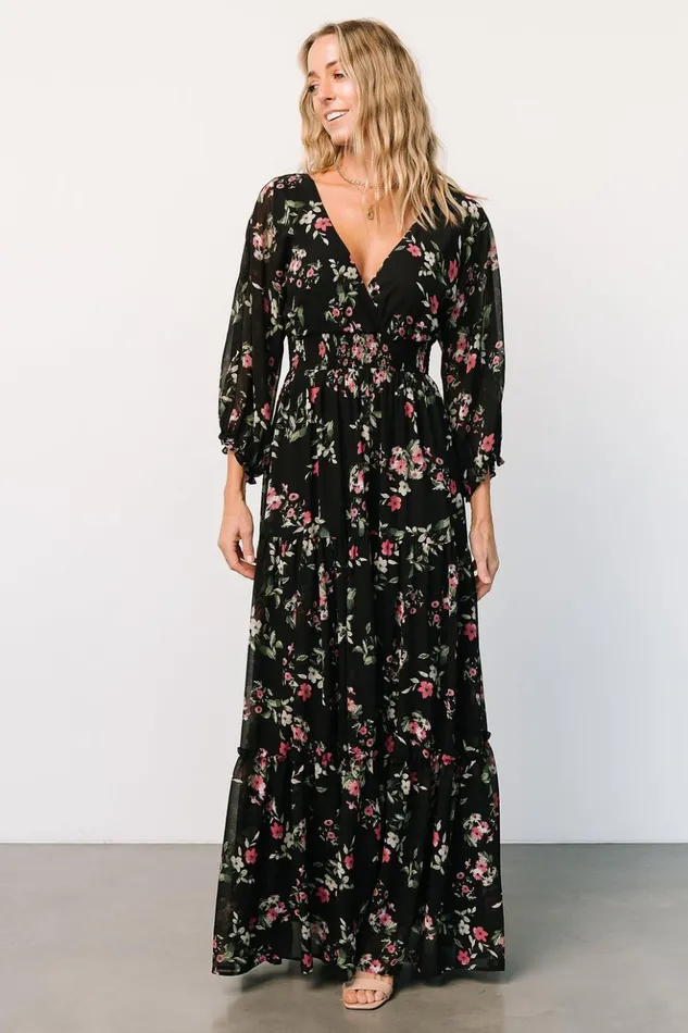 Baltic Born Maxi Dresses Sawyer Tiered Maxi Dress Black Berry 8211 Women Baltic Born Maxi Dresses Sawyer Tiered Maxi Dress Black Berry 8211 Women