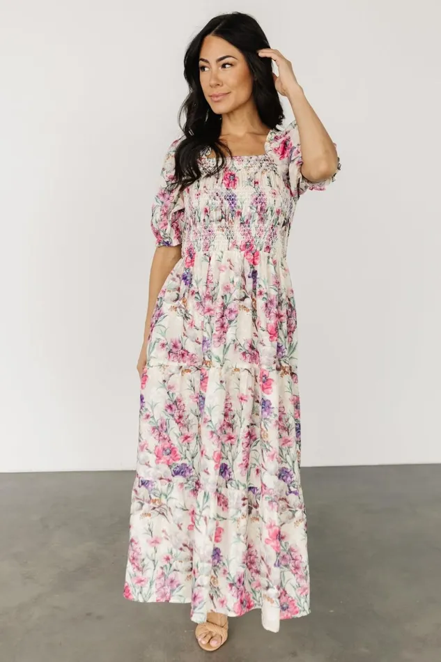 Baltic Born Maxi Dresses Tulsa Smocked Dress Cream Pink 8211 Women