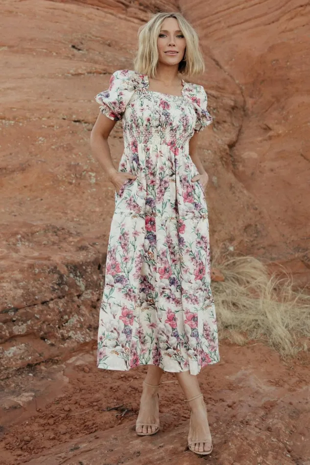 Baltic Born Maxi Dresses Tulsa Smocked Dress Cream Pink 8211 Women Baltic Born Maxi Dresses Tulsa Smocked Dress Cream Pink 8211 Women