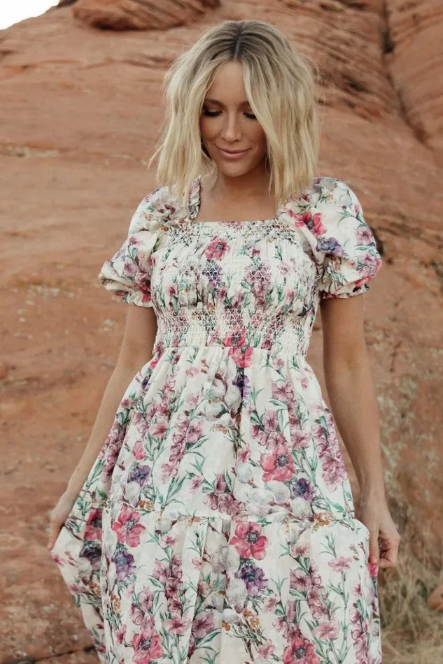 Baltic Born Maxi Dresses Tulsa Smocked Dress Cream Pink 8211 Women Baltic Born Maxi Dresses Tulsa Smocked Dress Cream Pink 8211 Women