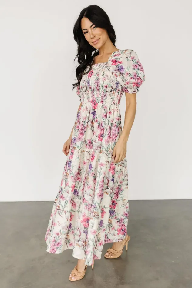 Baltic Born Maxi Dresses Tulsa Smocked Dress Cream Pink 8211 Women Baltic Born Maxi Dresses Tulsa Smocked Dress Cream Pink 8211 Women