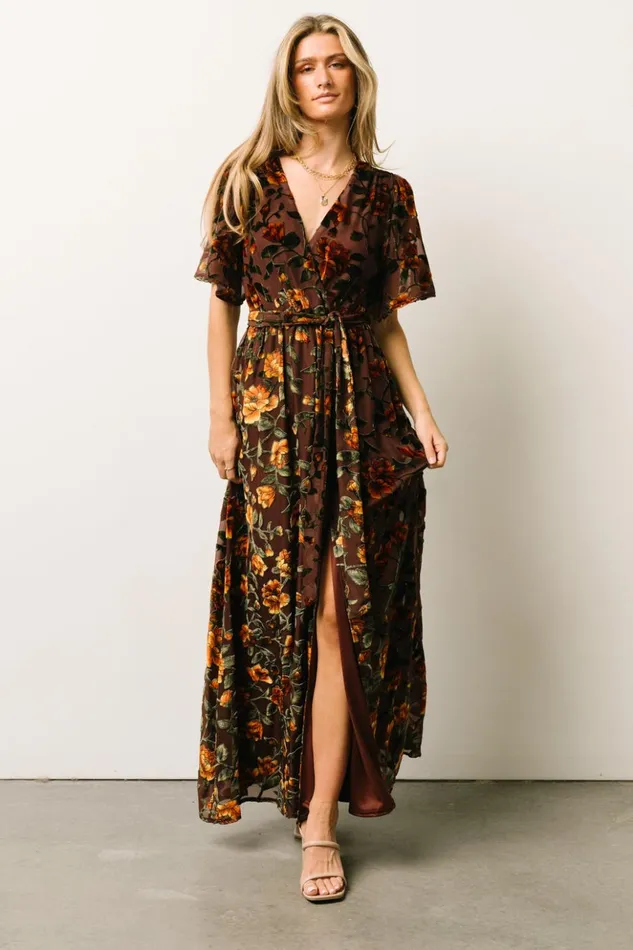 Baltic Born Maxi Dresses Uma Velvet Maxi Dress Clove Amber Floral 8211 Women