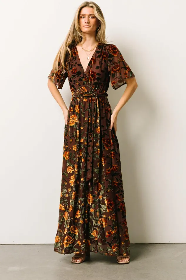 Baltic Born Maxi Dresses Uma Velvet Maxi Dress Clove Amber Floral 8211 Women Baltic Born Maxi Dresses Uma Velvet Maxi Dress Clove Amber Floral 8211 Women