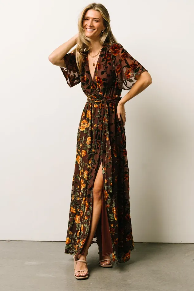 Baltic Born Maxi Dresses Uma Velvet Maxi Dress Clove Amber Floral 8211 Women Baltic Born Maxi Dresses Uma Velvet Maxi Dress Clove Amber Floral 8211 Women