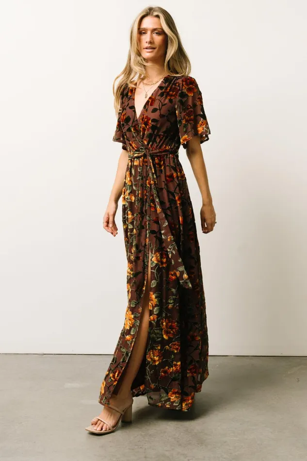 Baltic Born Maxi Dresses Uma Velvet Maxi Dress Clove Amber Floral 8211 Women Baltic Born Maxi Dresses Uma Velvet Maxi Dress Clove Amber Floral 8211 Women