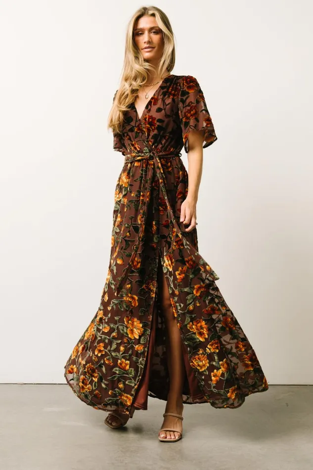 Baltic Born Maxi Dresses Uma Velvet Maxi Dress Clove Amber Floral 8211 Women Baltic Born Maxi Dresses Uma Velvet Maxi Dress Clove Amber Floral 8211 Women