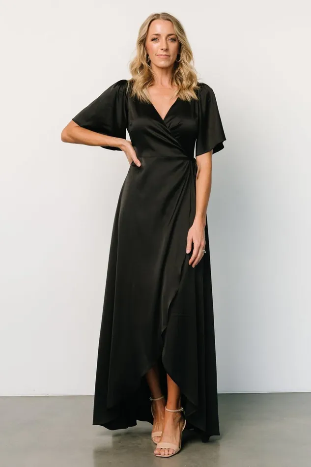 Baltic Born Maxi Dresses Vara Satin Maxi Wrap Dress Black 8211 Women