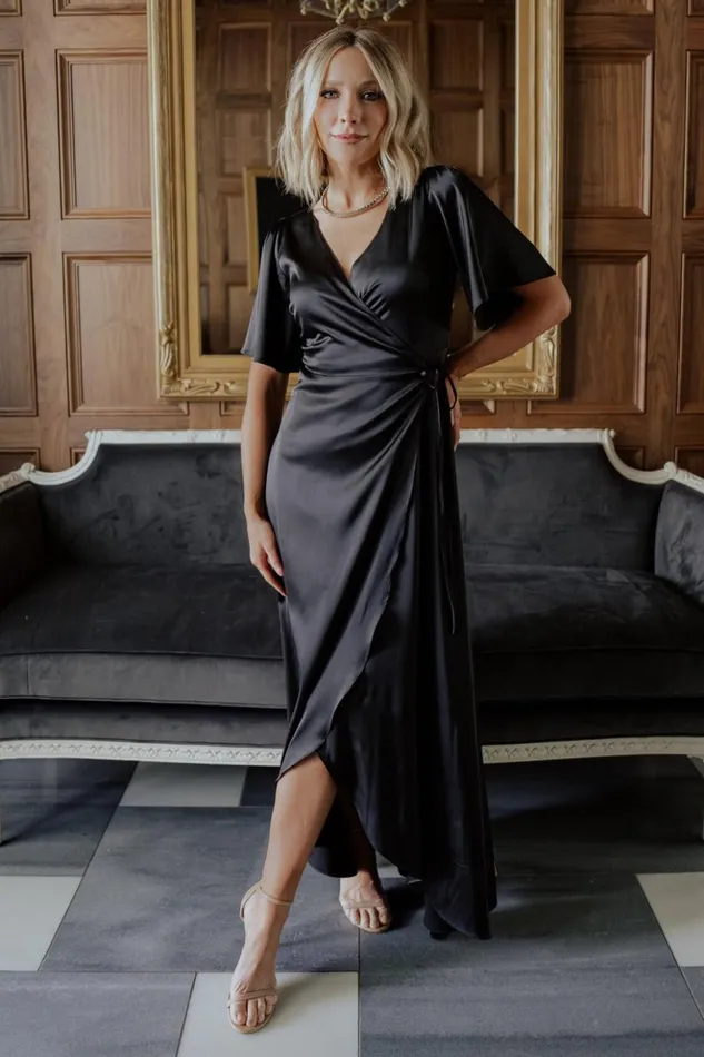 Baltic Born Maxi Dresses Vara Satin Maxi Wrap Dress Black 8211 Women Baltic Born Maxi Dresses Vara Satin Maxi Wrap Dress Black 8211 Women