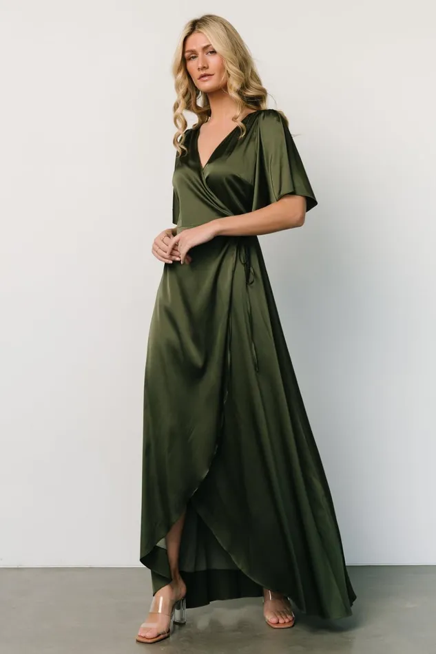 Baltic Born Maxi Dresses Vara Satin Maxi Wrap Dress Juniper Green 8211 Women