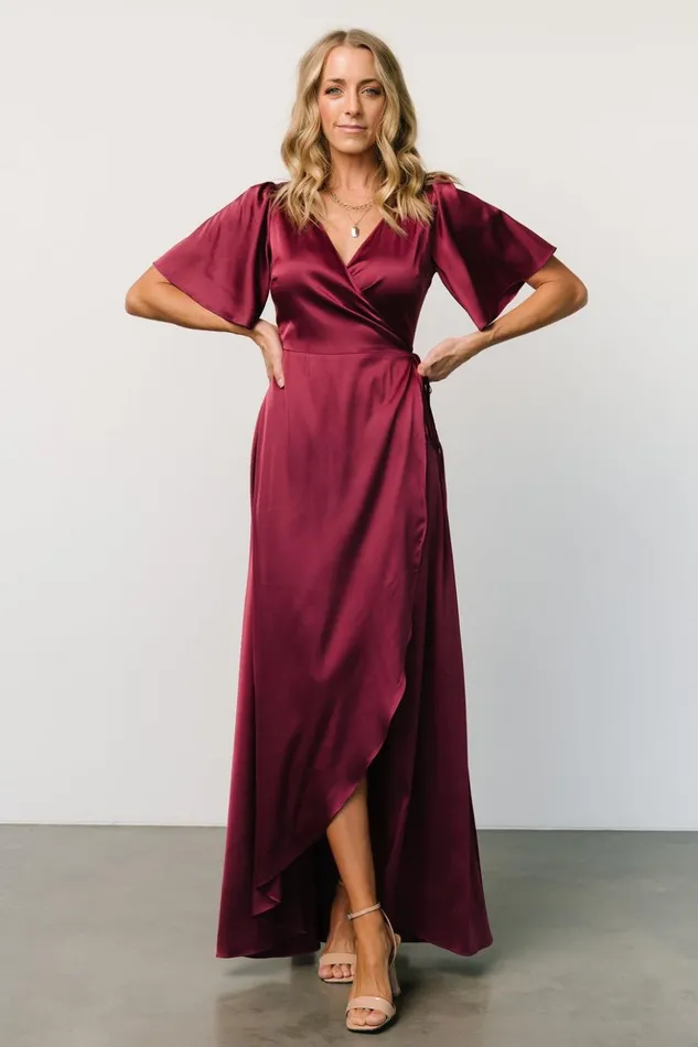 Baltic Born Maxi Dresses Vara Satin Maxi Wrap Dress Mulberry 8211 Women