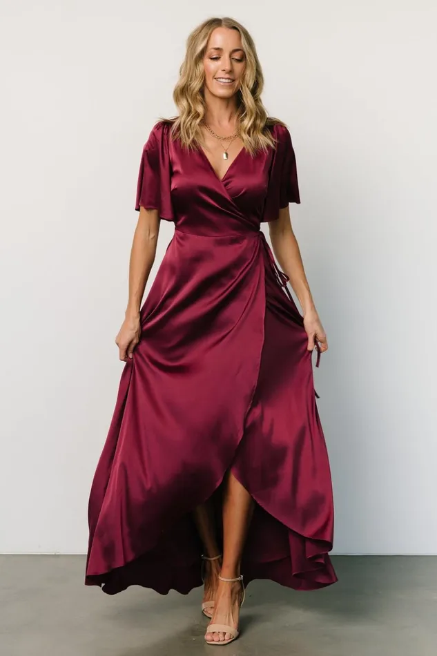 Baltic Born Maxi Dresses Vara Satin Maxi Wrap Dress Mulberry 8211 Women Baltic Born Maxi Dresses Vara Satin Maxi Wrap Dress Mulberry 8211 Women