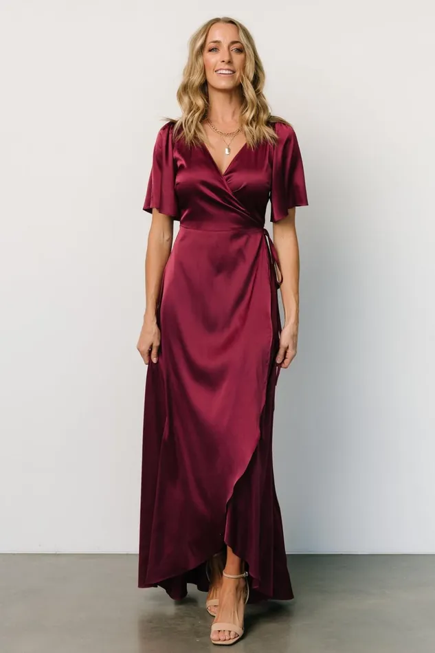 Baltic Born Maxi Dresses Vara Satin Maxi Wrap Dress Mulberry 8211 Women Baltic Born Maxi Dresses Vara Satin Maxi Wrap Dress Mulberry 8211 Women