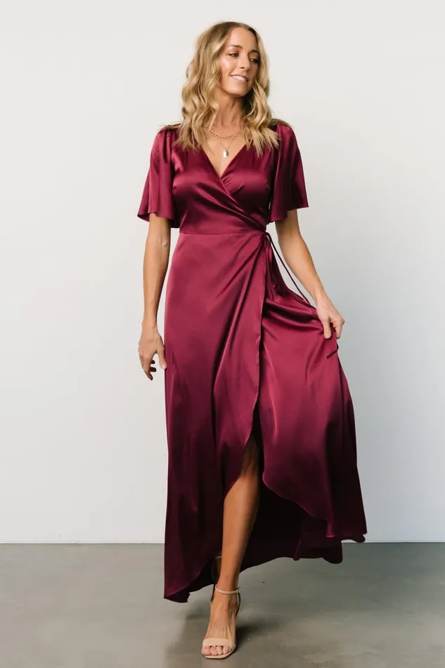 Baltic Born Maxi Dresses Vara Satin Maxi Wrap Dress Mulberry 8211 Women Baltic Born Maxi Dresses Vara Satin Maxi Wrap Dress Mulberry 8211 Women