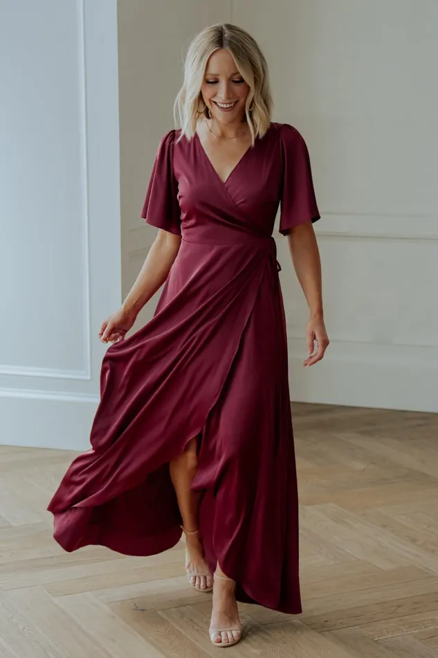 Baltic Born Maxi Dresses Vara Satin Maxi Wrap Dress Mulberry 8211 Women Baltic Born Maxi Dresses Vara Satin Maxi Wrap Dress Mulberry 8211 Women