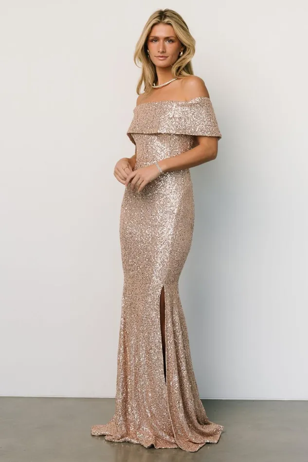 Baltic Born Maxi Dresses Yvonne Off Shoulder Sequin Gown Champagne 8211 Women