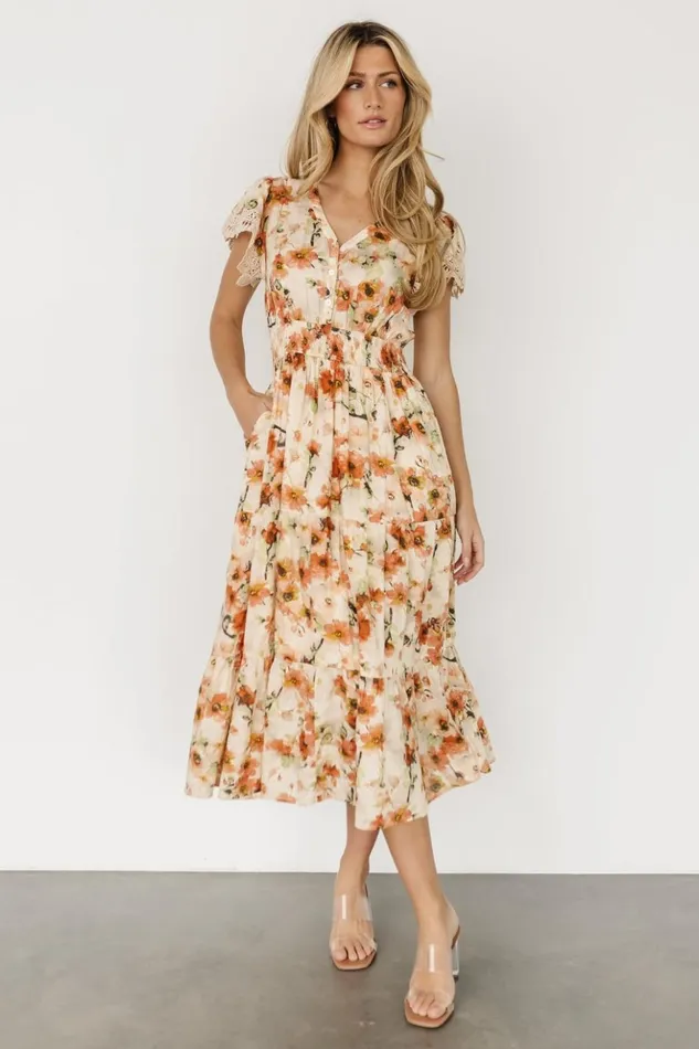 Baltic Born Midi Dresses Aliyah Midi Dress Coral Floral 8211 Women