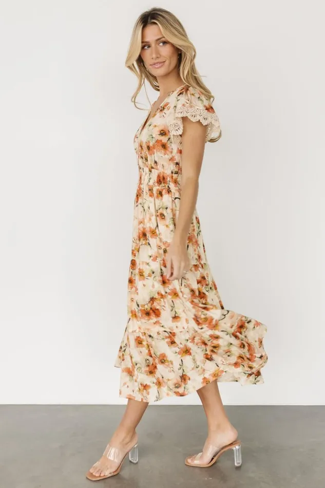 Baltic Born Midi Dresses Aliyah Midi Dress Coral Floral 8211 Women Baltic Born Midi Dresses Aliyah Midi Dress Coral Floral 8211 Women