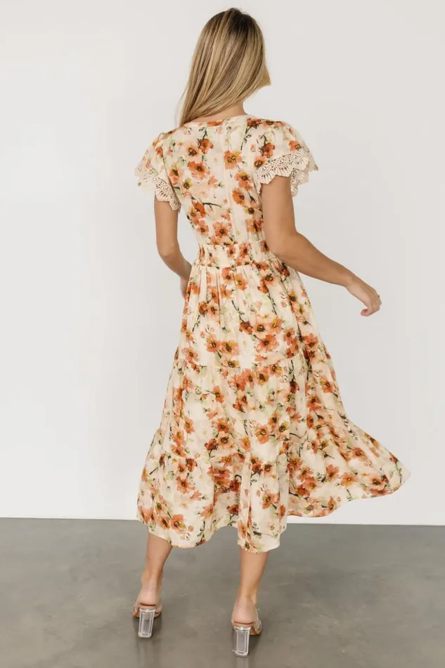 Baltic Born Midi Dresses Aliyah Midi Dress Coral Floral 8211 Women Baltic Born Midi Dresses Aliyah Midi Dress Coral Floral 8211 Women