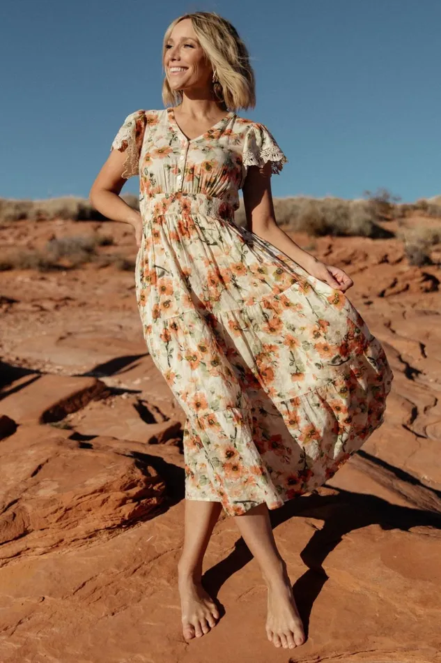 Baltic Born Midi Dresses Aliyah Midi Dress Coral Floral 8211 Women Baltic Born Midi Dresses Aliyah Midi Dress Coral Floral 8211 Women