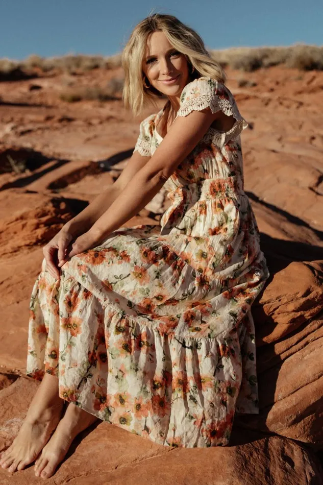 Baltic Born Midi Dresses Aliyah Midi Dress Coral Floral 8211 Women Baltic Born Midi Dresses Aliyah Midi Dress Coral Floral 8211 Women