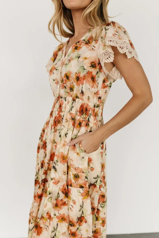 Baltic Born Midi Dresses Aliyah Midi Dress Coral Floral 8211 Women Baltic Born Midi Dresses Aliyah Midi Dress Coral Floral 8211 Women