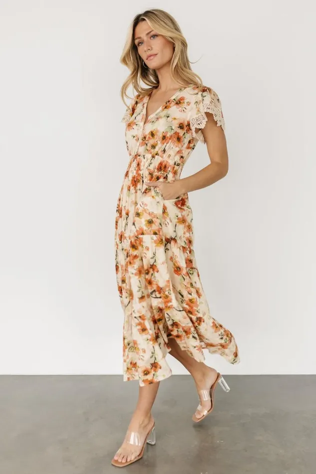 Baltic Born Midi Dresses Aliyah Midi Dress Coral Floral 8211 Women Baltic Born Midi Dresses Aliyah Midi Dress Coral Floral 8211 Women