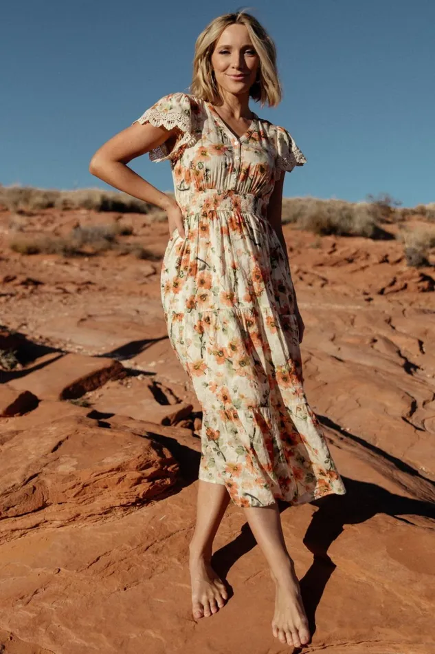 Baltic Born Midi Dresses Aliyah Midi Dress Coral Floral 8211 Women Baltic Born Midi Dresses Aliyah Midi Dress Coral Floral 8211 Women