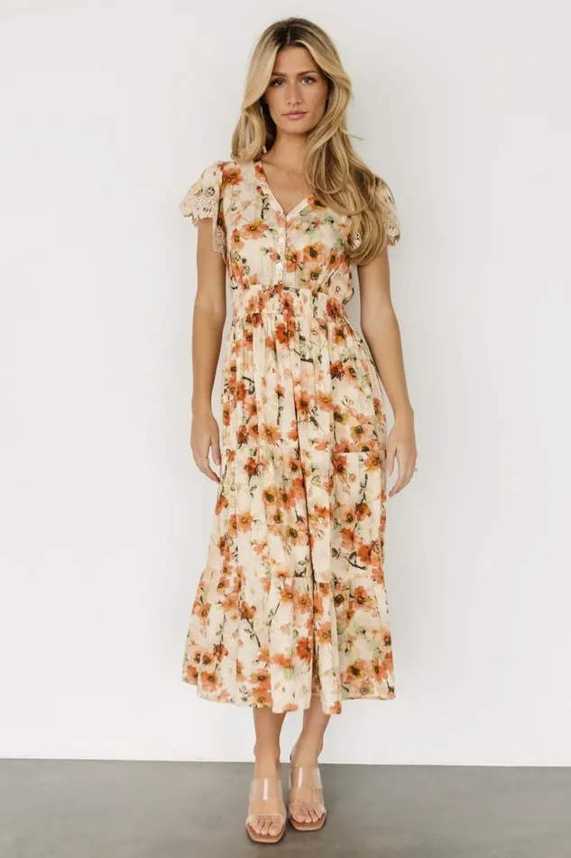 Baltic Born Midi Dresses Aliyah Midi Dress Coral Floral 8211 Women Baltic Born Midi Dresses Aliyah Midi Dress Coral Floral 8211 Women