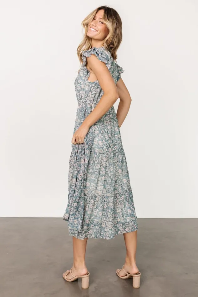 Baltic Born Midi Dresses Azia Ruffle Sleeve Midi Dress Blue Pink 8211 Women Baltic Born Midi Dresses Azia Ruffle Sleeve Midi Dress Blue Pink 8211 Women