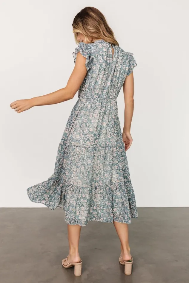 Baltic Born Midi Dresses Azia Ruffle Sleeve Midi Dress Blue Pink 8211 Women Baltic Born Midi Dresses Azia Ruffle Sleeve Midi Dress Blue Pink 8211 Women