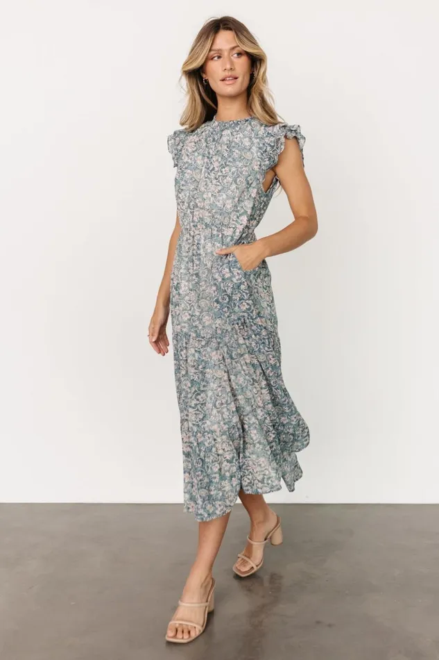 Baltic Born Midi Dresses Azia Ruffle Sleeve Midi Dress Blue Pink 8211 Women Baltic Born Midi Dresses Azia Ruffle Sleeve Midi Dress Blue Pink 8211 Women