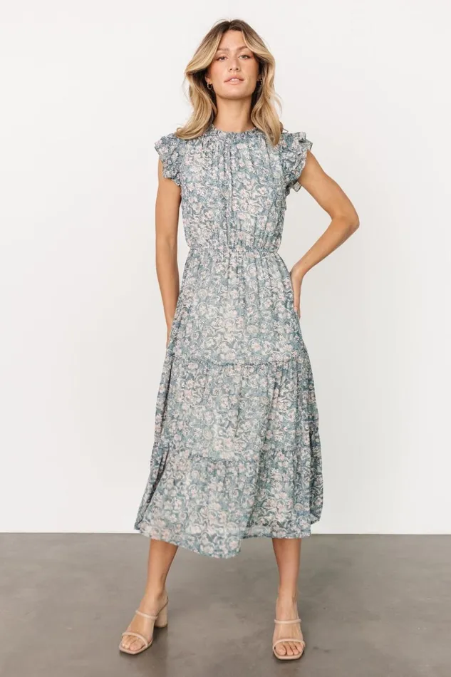 Baltic Born Midi Dresses Azia Ruffle Sleeve Midi Dress Blue Pink 8211 Women Baltic Born Midi Dresses Azia Ruffle Sleeve Midi Dress Blue Pink 8211 Women