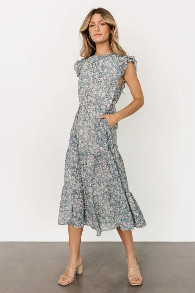 Baltic Born Midi Dresses Azia Ruffle Sleeve Midi Dress Blue Pink 8211 Women Baltic Born Midi Dresses Azia Ruffle Sleeve Midi Dress Blue Pink 8211 Women