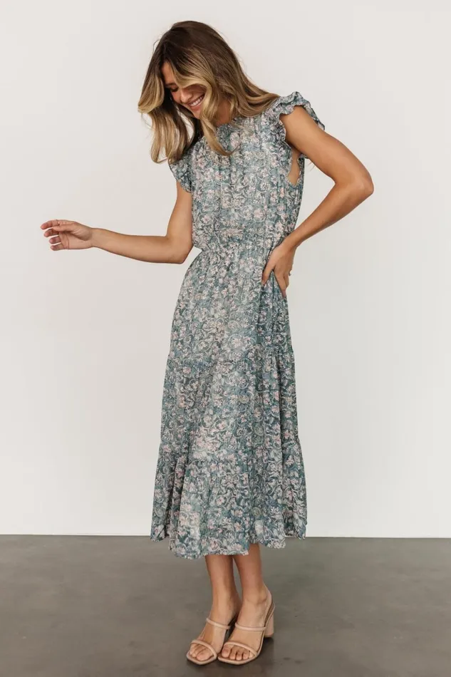 Baltic Born Midi Dresses Azia Ruffle Sleeve Midi Dress Blue Pink 8211 Women Baltic Born Midi Dresses Azia Ruffle Sleeve Midi Dress Blue Pink 8211 Women