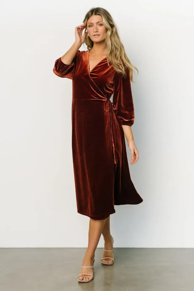 Baltic Born Midi Dresses Beckinsale Velvet Wrap Dress Cinnamon 8211 Women